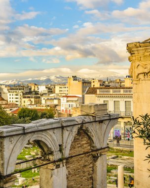Antik Roma agora 'nın ünlü kalıntıları, Atina şehri, Yunanistan