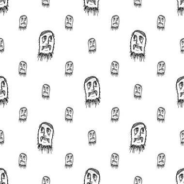 Sketchy stili kalem çizimi canavar motifi kusursuz siyah ve beyaz desen