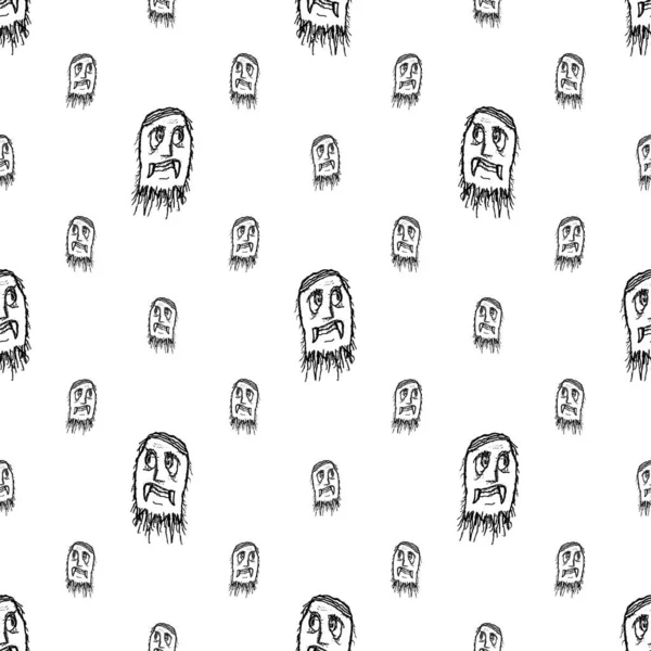 Sketchy Style Pencil Drawing Monster Motif Seamless Black White Pattern — Stock Photo, Image