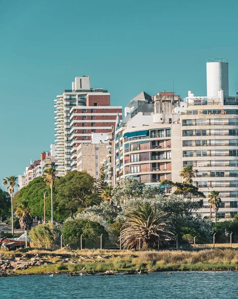 Edificios Frente Mar Escena Costera Urbana Montevideo Ciudad Uruguay — Foto de Stock