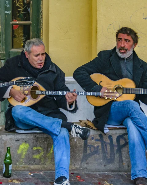 Athen Griechenland Dezember 2019 Straßenmusiker Die Traditionelle Griechische Musik Spielen — Stockfoto