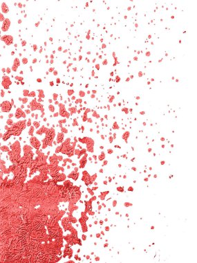 Üst görünüm beyaz arkaplan üzerine kırmızı boya sıçratır