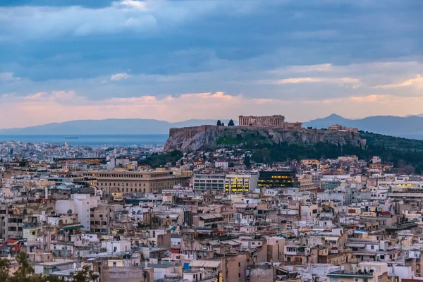 Akropol Widok Lotu Ptaka Pejzaż Miasta Aten Szczytu Wzgórza Zwiedzania — Zdjęcie stockowe