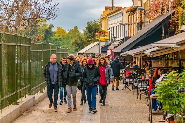 Atenas Grecia Enero 2020 Escena Urbana Invierno Típica Zona Restaurantes — Foto de Stock