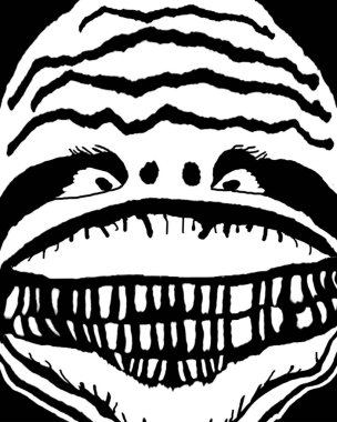 Korkunç canavar başını kapat siyah beyaz kalem çizimi