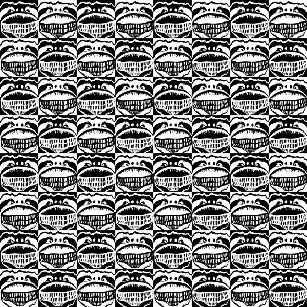 Creepy Monster Head Motif Drawing Black White Seamless Pattern — Stock Photo, Image