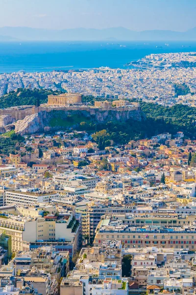 Widok Lotu Ptaka Ateny Szczytu Góry Licabet Słynny Punkt Widokowy — Zdjęcie stockowe