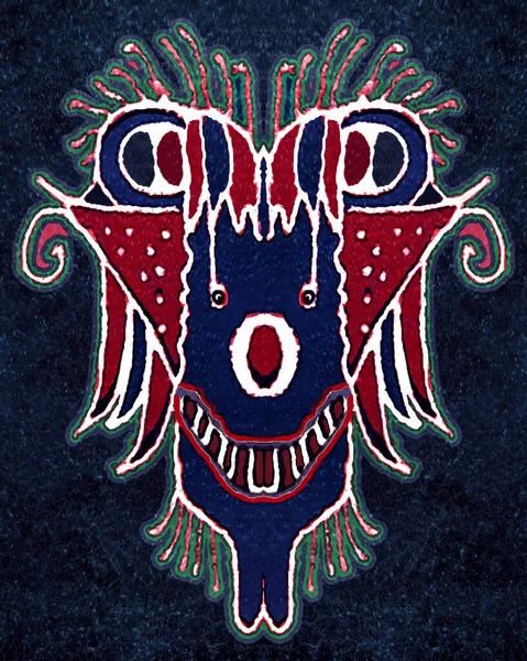 暗い青と赤の色のイラストで部族スタイル不気味なマスク — ストック写真