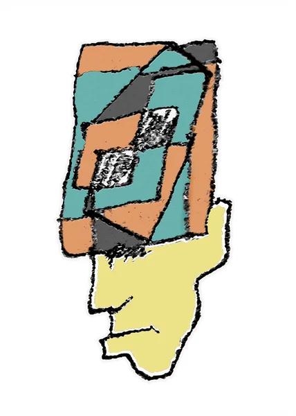 漫画のスケッチスタイルの男の頭の色分離された図面 — ストック写真