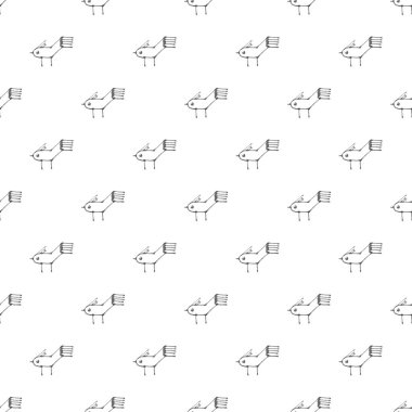 Şekillendirilmiş şirin kabataslak stil siyah beyaz kuşlar motifsiz desen