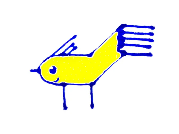 Stylisé Style Croquis Mignon Oiseau Jaune Dessin Isolé — Photo