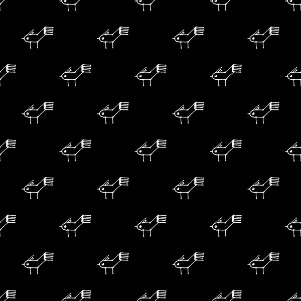 Stylizované Roztomilé Náčrtkové Styl Černé Bílé Ptáky Motiv Bezešvé Vzor — Stock fotografie