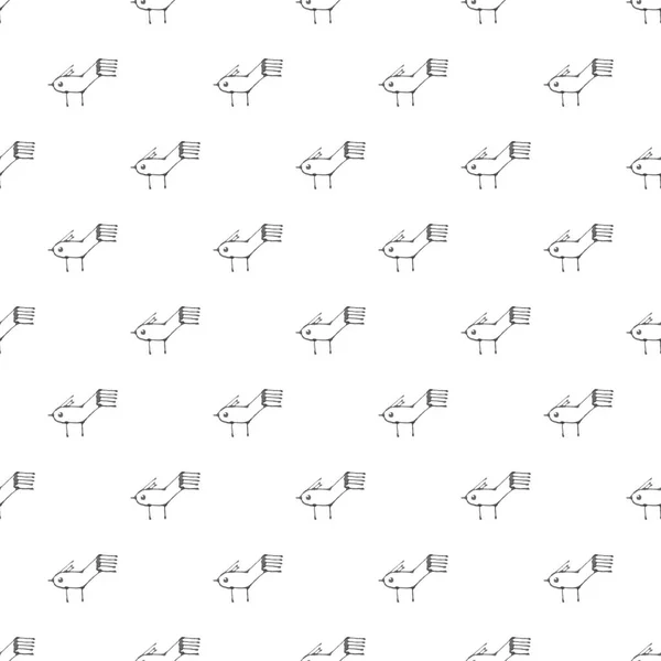 Stylizované Roztomilé Náčrtkové Styl Černé Bílé Ptáky Motiv Bezešvé Vzor — Stock fotografie