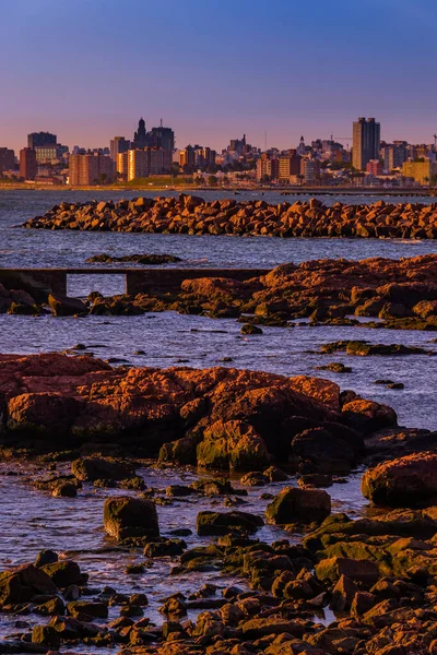 Cena Paisagem Urbana Costeira Rochosa Cidade Montevideo Uruguai — Fotografia de Stock