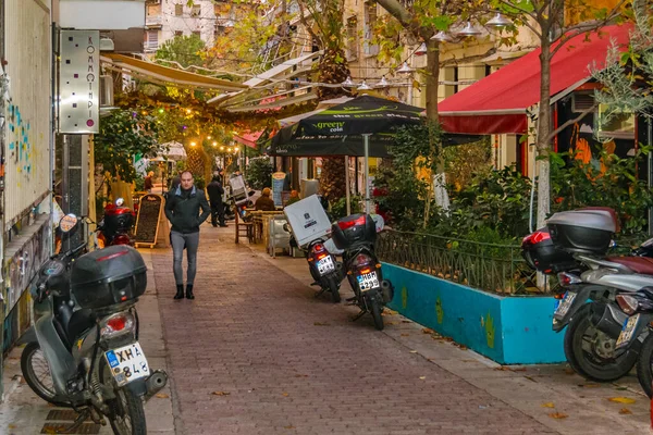 Atenas Grecia Enero 2020 Escena Invernal Urbana Zona Alimentos Bebidas —  Fotos de Stock