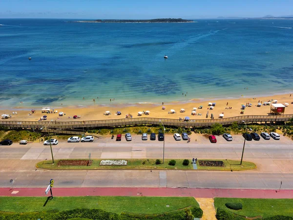 Punta Del Este Uruguay Janeiro 2021 Praia Mansa Lotada Tiro — Fotografia de Stock