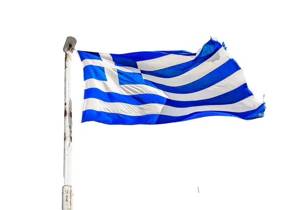 Bandera Grecia Llamas Aislada Sobre Fondo Blanco Foto —  Fotos de Stock