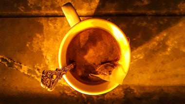 Granit masanın üstünde çay fincanı sıcak iç sahne