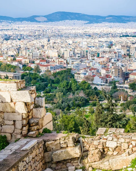 Aerial Athens Stadsbild Utsikt Från Akropolis Kulle Utlänningar Grekisk — Stockfoto