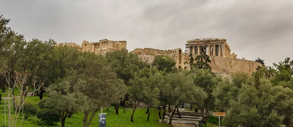 Athen Griechenland Januar 2020 Peripatos Straße Und Akropolis Athen Griechenland — Stockfoto