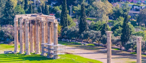 Vue Aérienne Des Colonnes Antiques Ville Athènes Grèce — Photo
