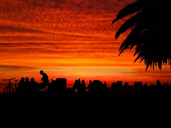 Şehir Sahili Gün Batımı Silueti Sahnesi Montevideo Şehri Uruguay — Stok fotoğraf