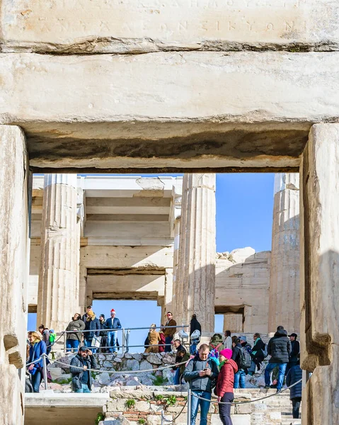 Crowd Beule Gate Acropolis Site Athens Greece — Stock Photo, Image