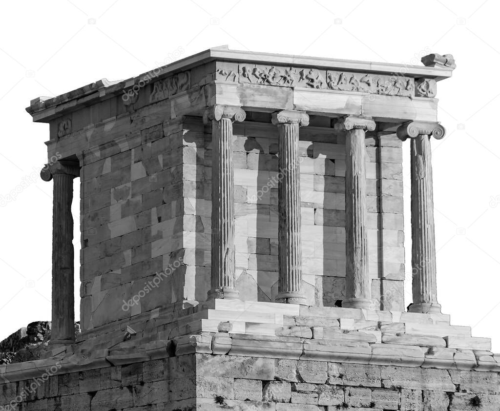 Isolated photo of famous athena nike temple at acropolis site, Athens, Greece