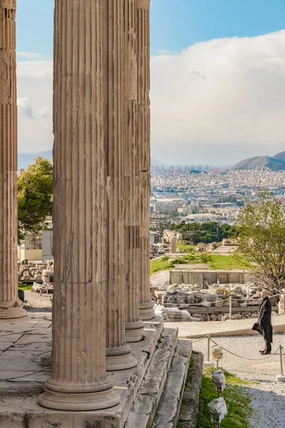 Athens Grekland Janauri 2020 Stora Kolumner Vid Akropolis Aten Grekland — Stockfoto