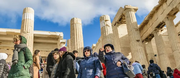 Athens Grekland Janauri 2020 Crowd Acropolis Site Aten Grekland — Stockfoto