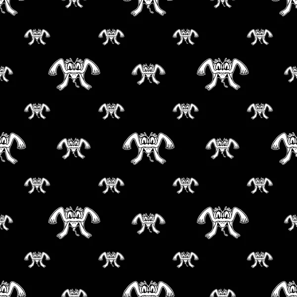 Lustige Skizzenhafte Monster Schwarz Weiß Zeichnung Motiv Nahtlose Muster — Stockfoto