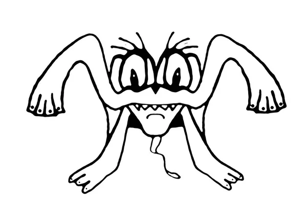 Vista Frontal Engraçado Sketchy Monstro Preto Branco Desenho — Fotografia de Stock