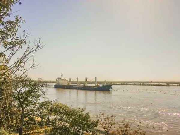 Commercial Ship Crossing the Parana River — Stock Photo, Image