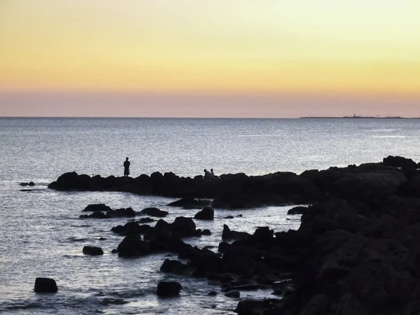 Homens pescando na costa — Fotografia de Stock