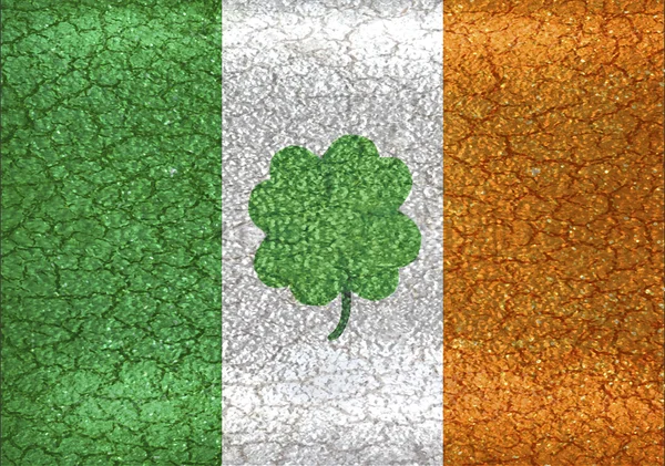 Ireland Flag with Shamrock at Center Grunge Illustration — Stock Photo, Image