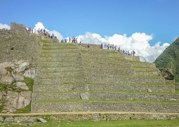 Machu Picchu Terrasses Vue Basse Angle — Photo