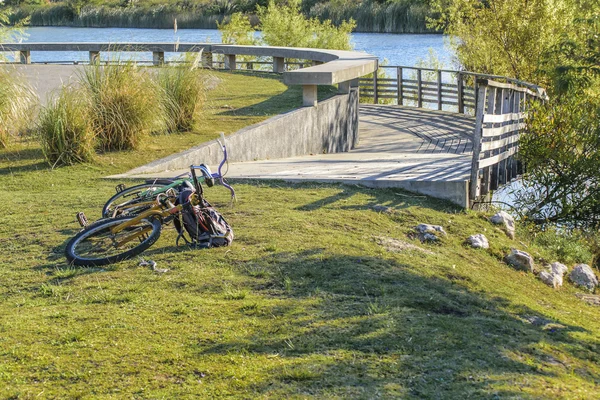 Cyklar på gräs på park — Stockfoto