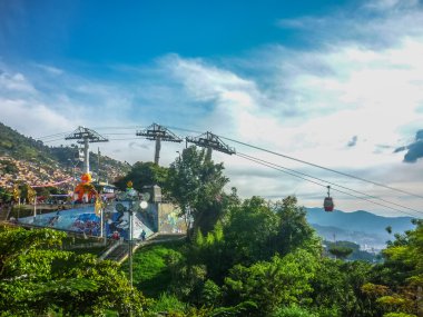 Medellin havadan görünümden teleferik