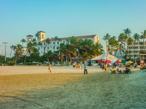 Budovy a pláž v cartagena — Stock fotografie