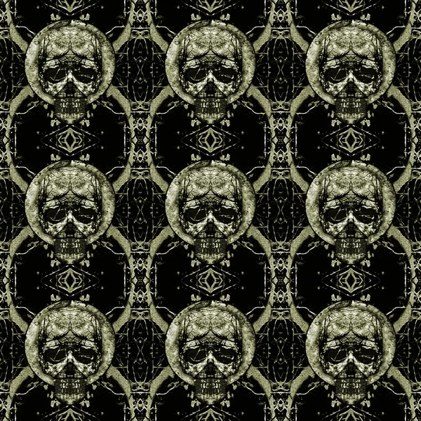 Skulls Motif Dark Seamless Pattern — Stock Photo, Image