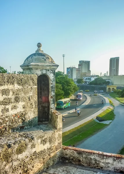 Cartagena uitzicht vanaf koloniale Spaanse Fort — Stockfoto