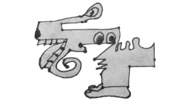 Yan görünüm tüm vücut sürreal canavar siyah beyaz el izole çizilmiş çizim animasyon video