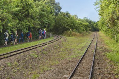 Iguazu Park'ta bir yol boyunca yürüyüş insanlar