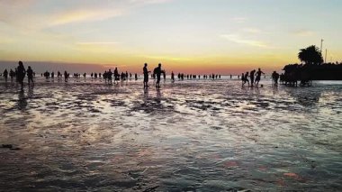 Geleneksel lemanja dini kutlamasını kutlamak için Montevideo şehrindeki Ramirez Sahili 'nde büyük bir kalabalığın toplandığı geniş açılı bir video.