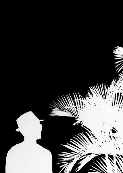 Cool Man avec chapeau et palmiers Silhouettes — Photo