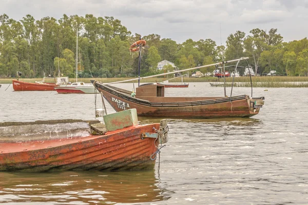 Rybolov a plachetnice Santa Lucia River v Montevideu — Stock fotografie