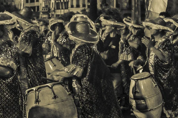 Group of Candombe Drummers at Carnival Parade of Uruguay — Stock Photo, Image