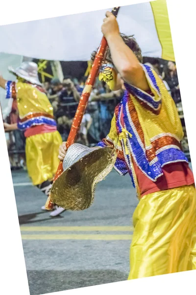 Costume Uomo con Bandiera Marciando alla Parata di Carnevale dell'Uruguay — Foto Stock