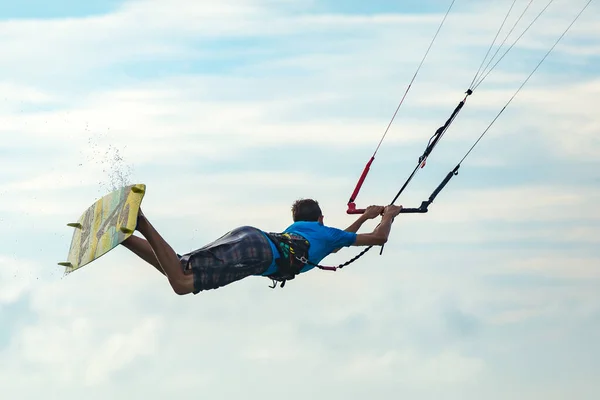 Kitesurf Kiteboarding Uma Ilha Exótica Temático Fotos Ação — Fotografia de Stock