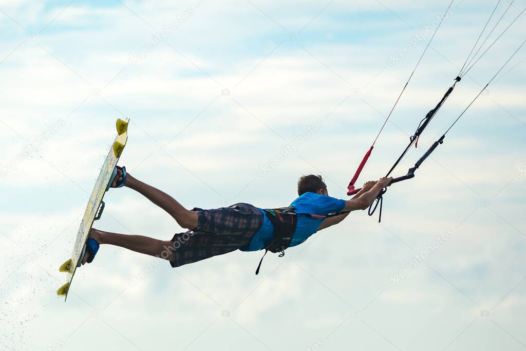 Kitesurfing, Kiteboarding on a exotic island themed action photos.